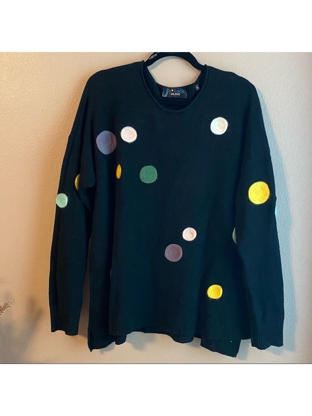 P Luca Sweater Women’s Size XL Black Multi color Polka Dots Sweater